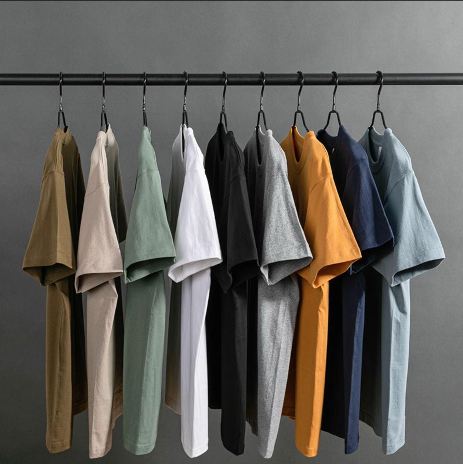 cross-border in stock heavy 260g drop shoulder combed cotton men's t-shirt solid color loose round neck short sleeve men and women half sleeve full figure