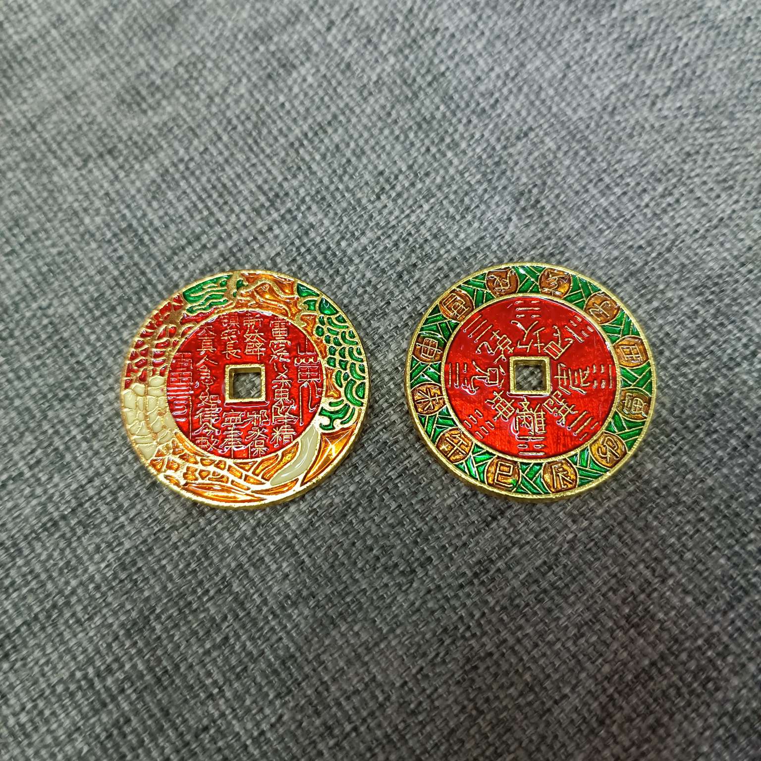 Zhonggong Craft Red Mountain Ghost Coins, mountain ghost Spending Money, Flying Dragon painted copper coins detail image 3