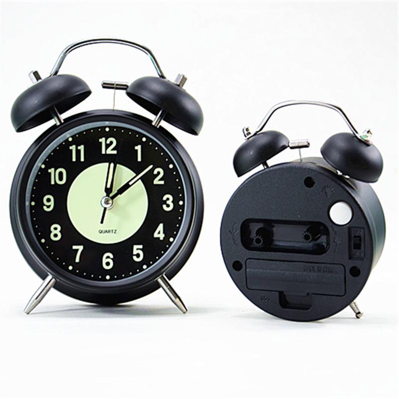 3-inch and 4-inch metal bell alarm clock luminous bedside table little alarm clock round large alarm mute scanning clock details Picture