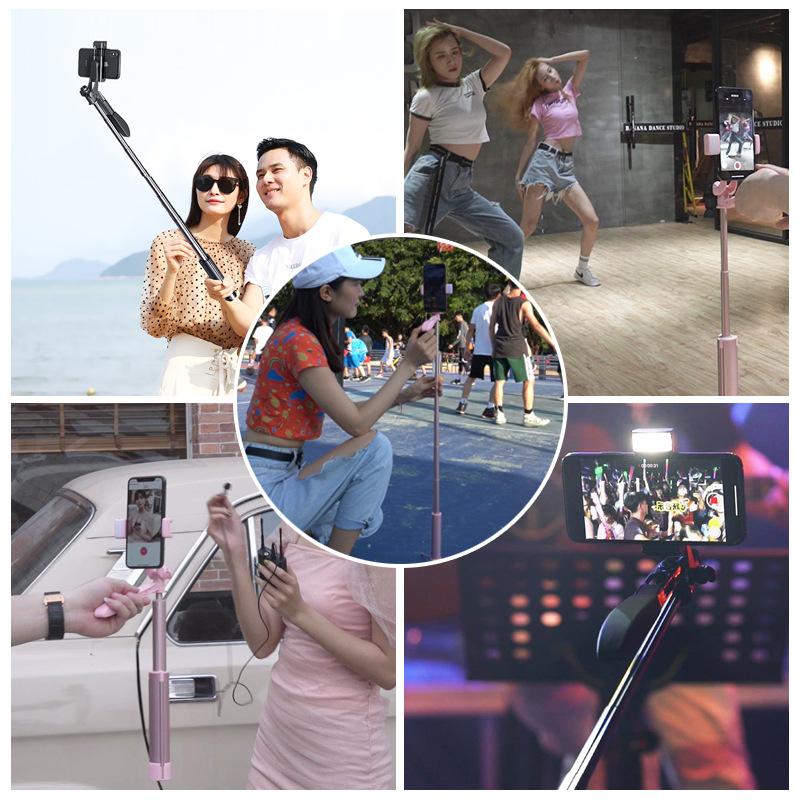 Selfie Stick Phone Stand for Live Streaming Integrated Handheld Aluminum Alloy Bluetooth Anti-Shake Fill Light Stabilizer Tripod Application Scenario