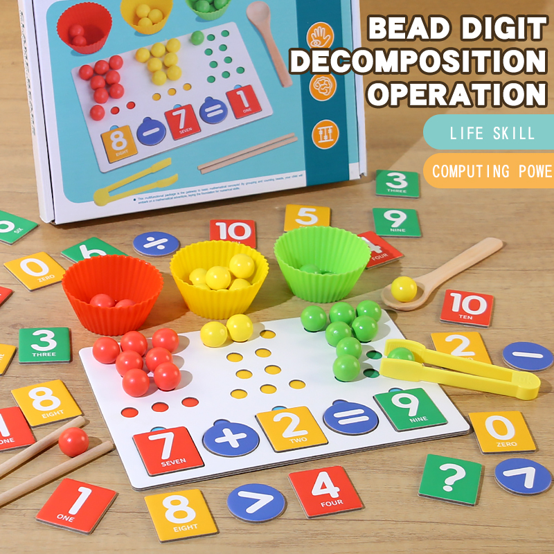Multi-functional bead arithmetic game children's early education toy concentration training Montessori kindergarten enlightenment operation clip chopsticks spoon eating training CPC CE EN71 export certificate full figure