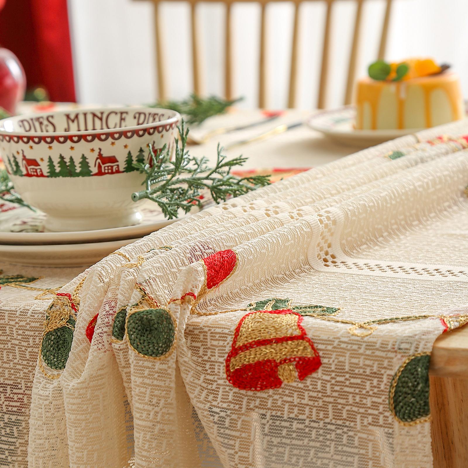 american christmas tablecloth bell embroidery home non-slip lace rectangle decoration living room coffee table dining table cushion Application Scenario