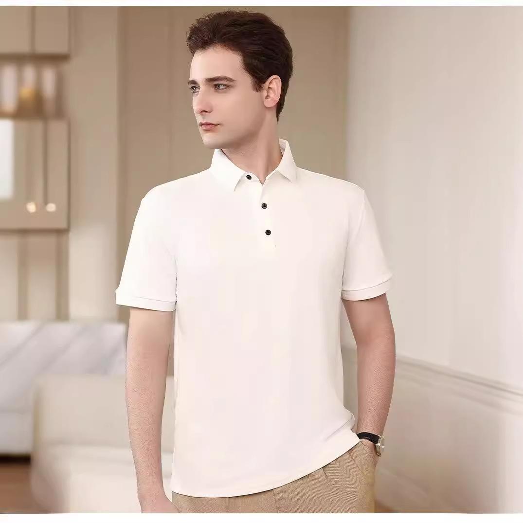 customized men's short-sleeved  shirt t-shirt casual advertising shirt printed logo men's lapel short-sleeved overalls t-shirt details Picture