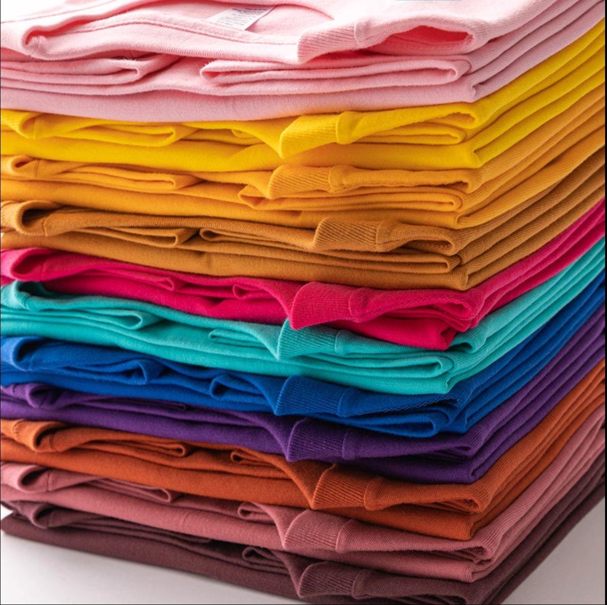 cross-border in stock heavy 260g drop shoulder combed cotton men's t-shirt solid color loose round neck short sleeve men and women half sleeve Specification drawing