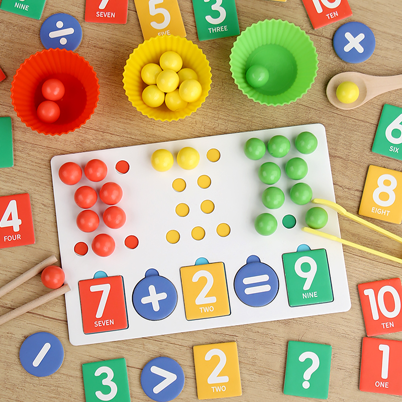 Multi-functional bead arithmetic game children's early education toy concentration training Montessori kindergarten enlightenment operation clip chopsticks spoon eating training CPC CE EN71 export certificate Specification drawing