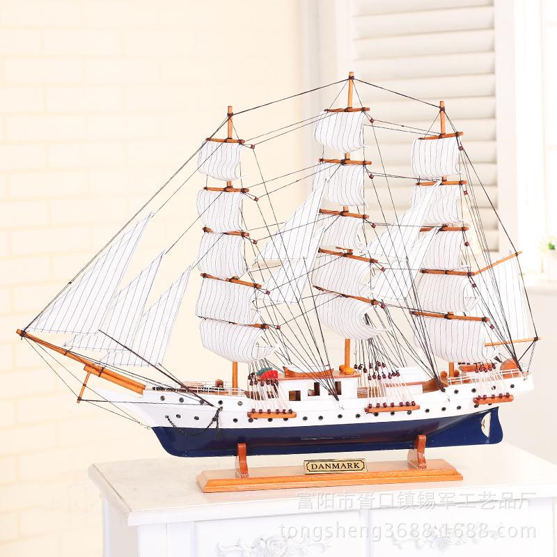 Factory Direct Sales Sailboat Decoration Handmade Wooden Wooden Boat Fashion Home Decorations 80cm Craft Decoration Generation Hair full figure