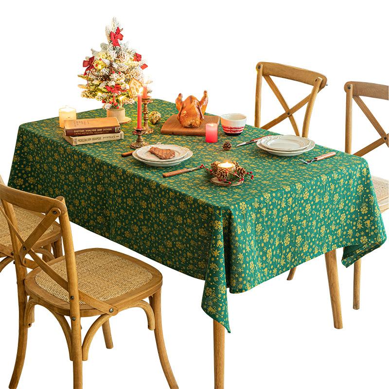 christmas gilding tablecloth snowflake bell printing dining table tablecloth cover towel red festive christmas decorative cloth Item Picture