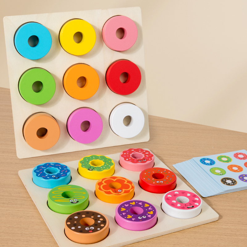 2-in-1 donut matching color corresponding to Montessori Early Education Puzzle kindergarten small class area game wooden early education puzzle 3-5+ Item Picture