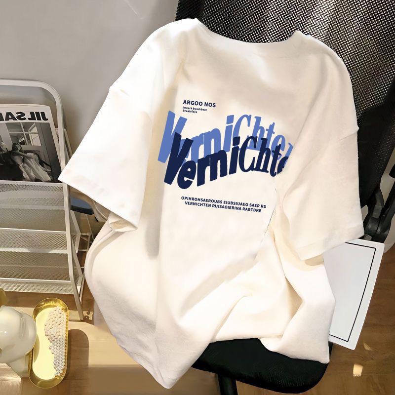 2023 popular heavy short-sleeved t-shirt men's and women's national fashion design print couple summer loose top t-shirt women details Picture