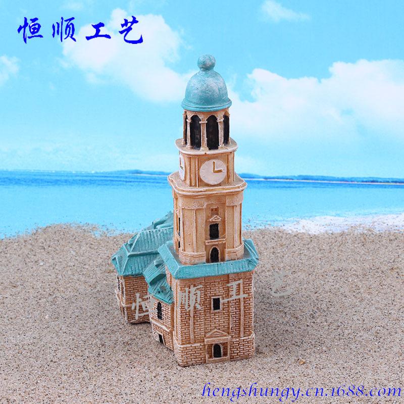 resin house crafts decoration psychological sand table desktop game model bell tower european house building details Picture