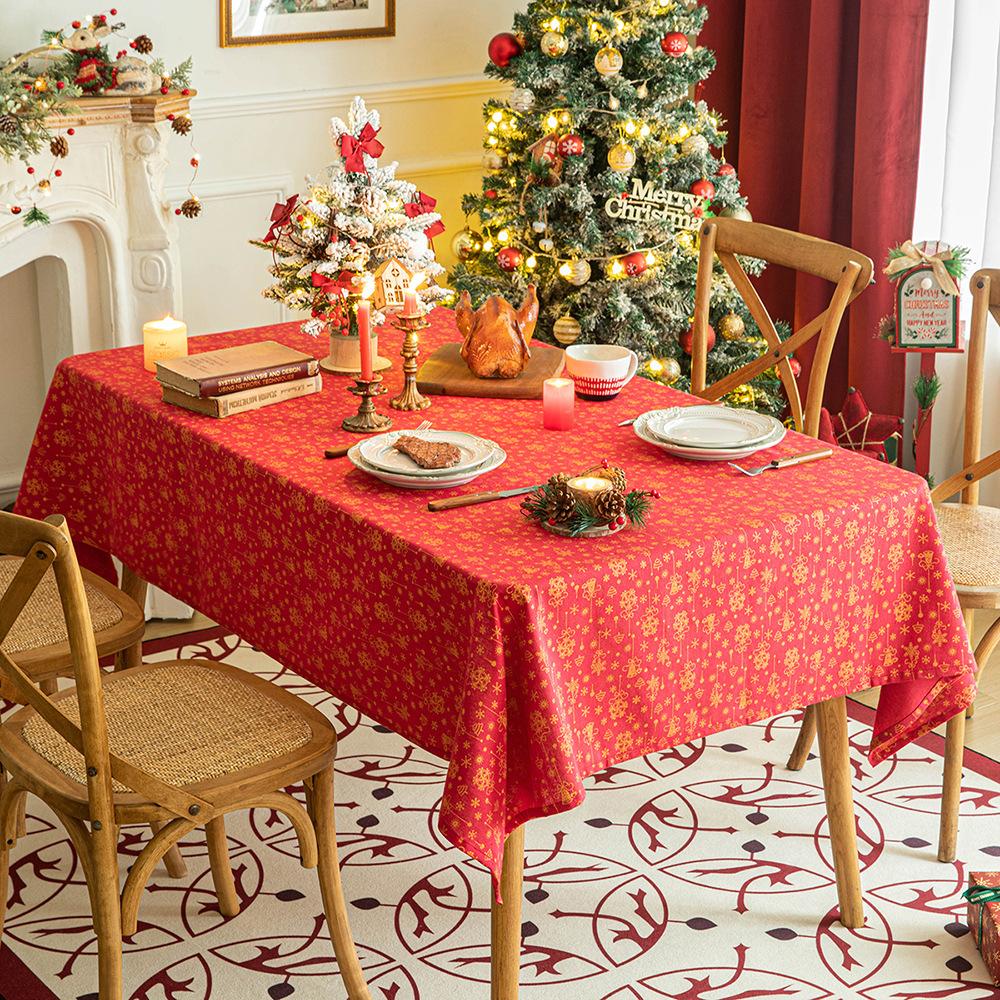 christmas gilding tablecloth snowflake bell printing dining table tablecloth cover towel red festive christmas decorative cloth full figure
