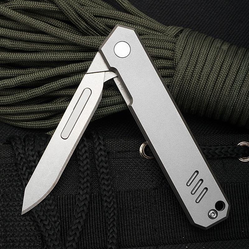 Folding Knife Titanium Alloy Bearing Surgical Replaceable Blade Portable Hardware Art Carving No. 60 440C Stainless Steel Specification drawing
