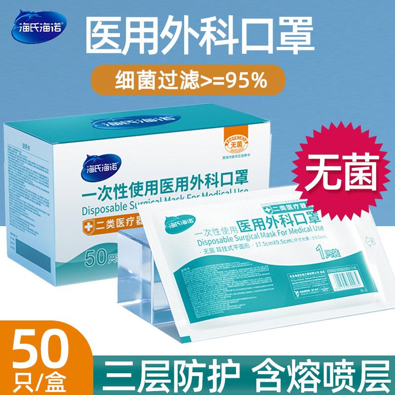 haishihainuo disposable medical surgical mask three-layer blue individually packaged full figure