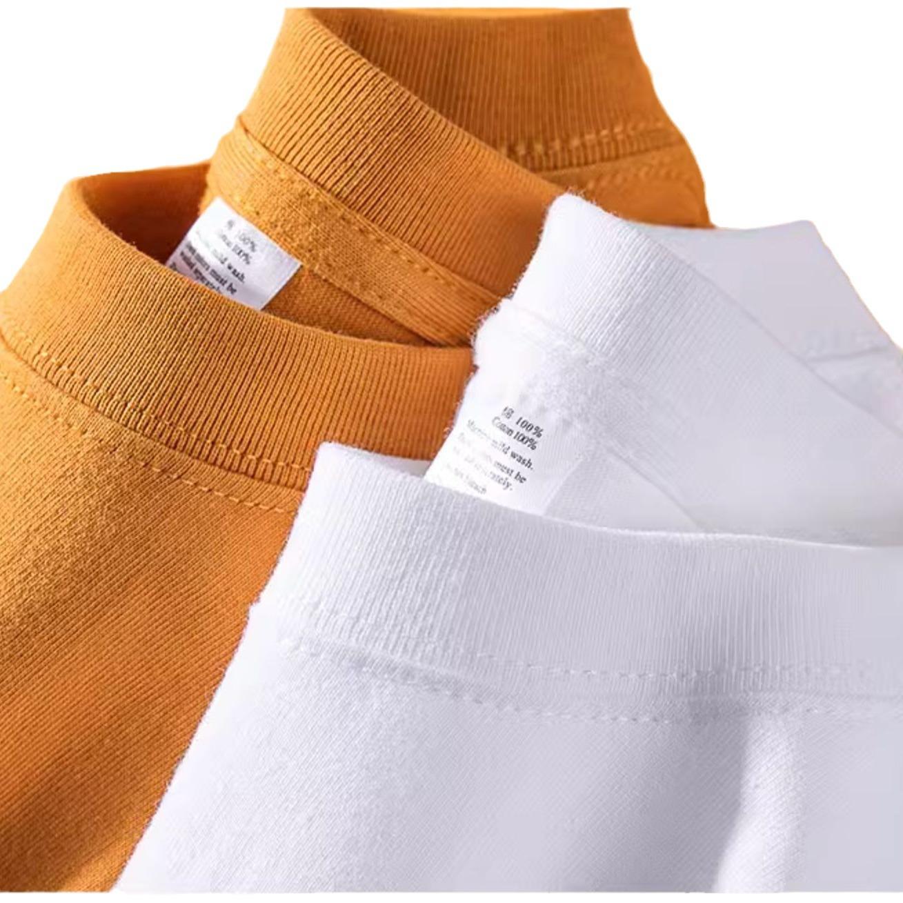 cross-border in stock heavy 260g drop shoulder combed cotton men's t-shirt solid color loose round neck short sleeve men and women half sleeve Item Picture