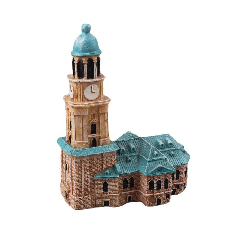 resin house crafts decoration psychological sand table desktop game model bell tower european house building Item Picture