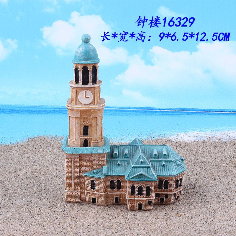 resin house crafts decoration psychological sand table desktop game model bell tower european house building full figure