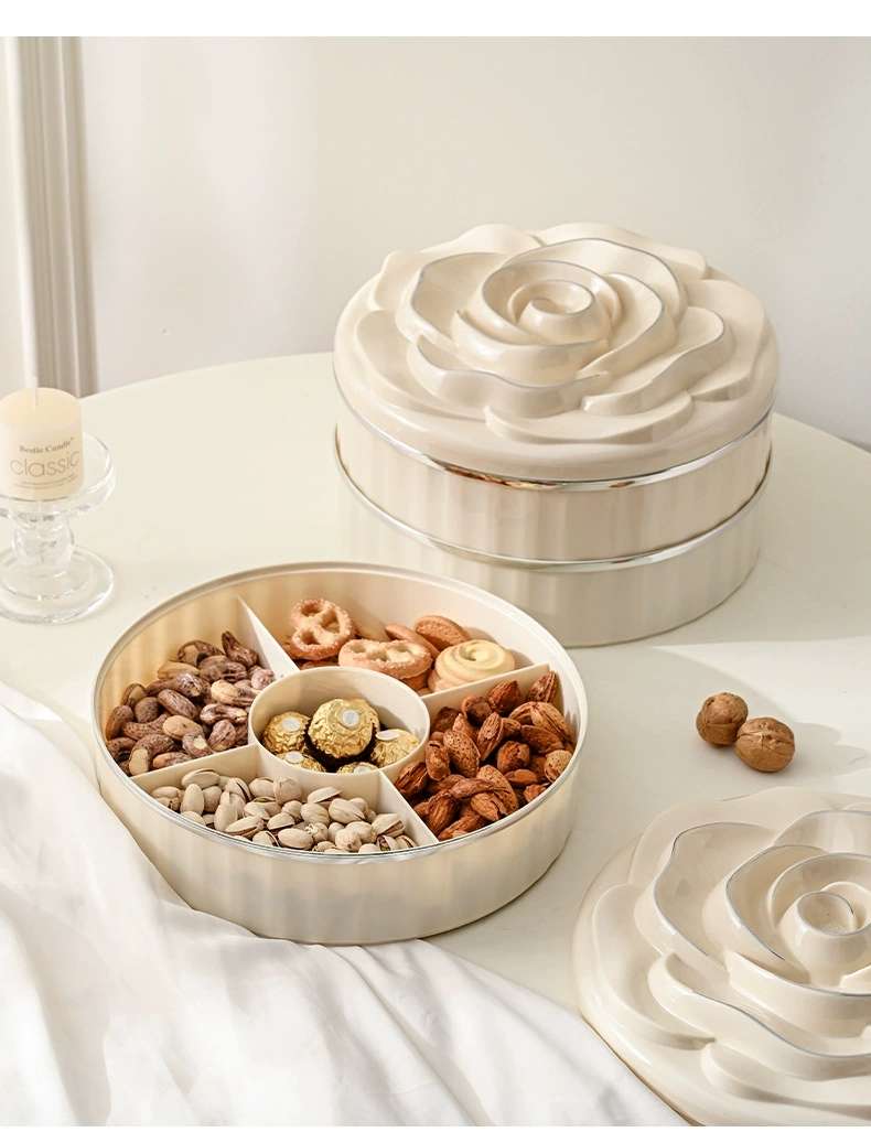 L69-LQW22027 Three-layer fruit tray Household light luxury division rose candy box living room rotating multi-layer nut box undefined