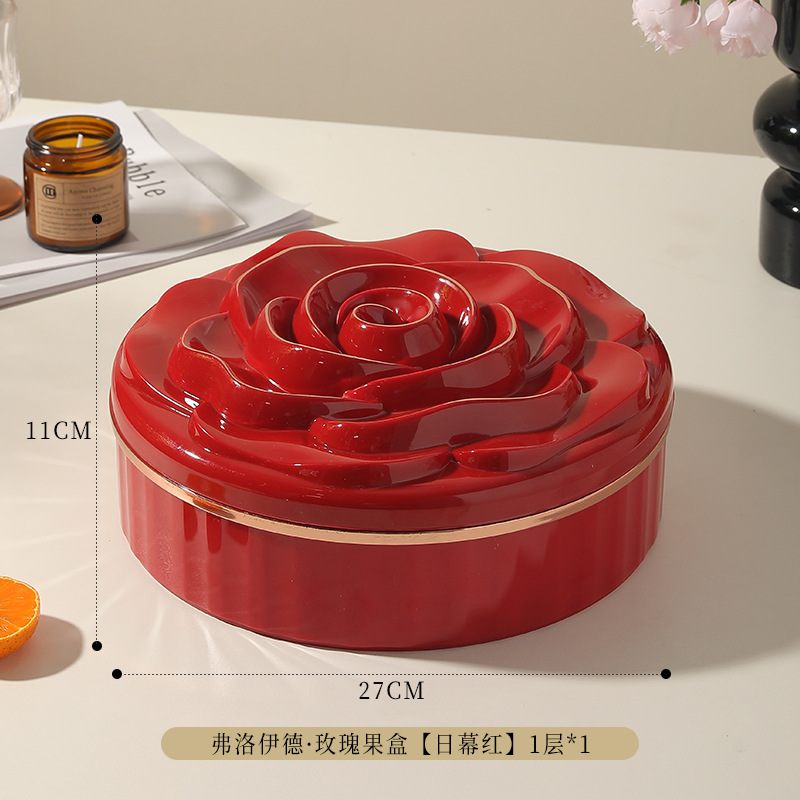 L69-LQW22027 Single-layer rose candy box Household living room coffee table multi-layer nut snack tray Item Picture