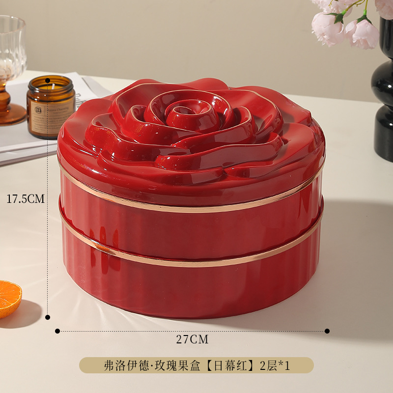 L69-LQW22027 Single-layer rose candy box Household living room coffee table multi-layer nut snack tray details Picture