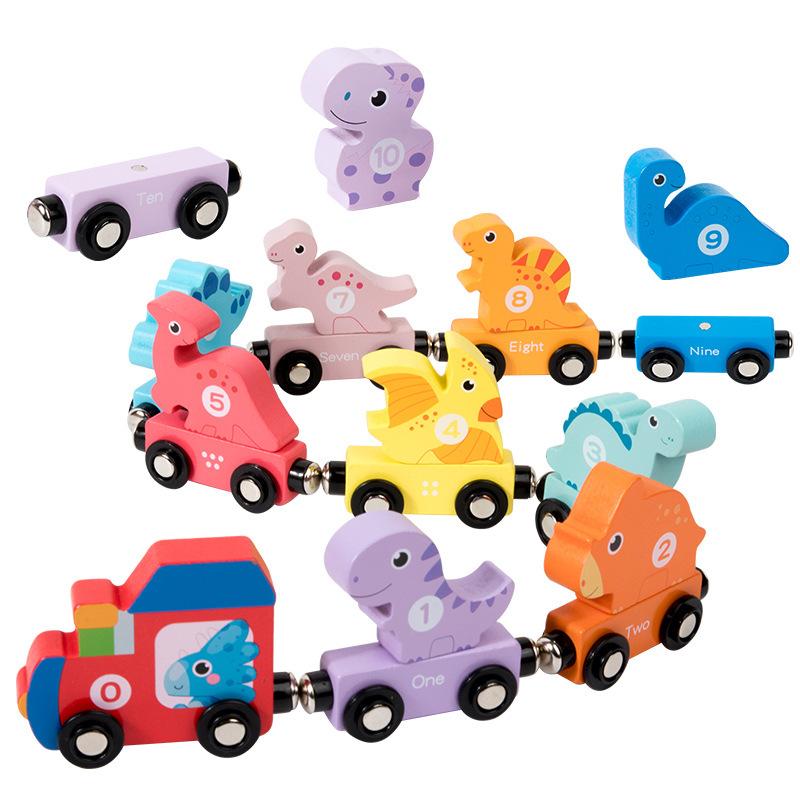 new cross-border magnetic digital dinosaur train children's wooden early childhood educational toys cloud and factory quick delivery Item Picture