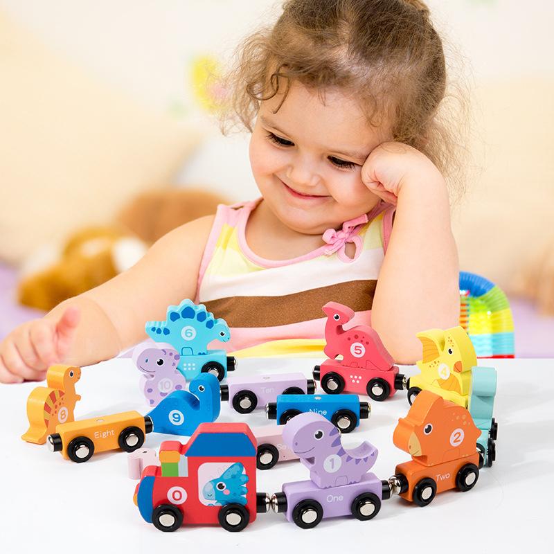 new cross-border magnetic digital dinosaur train children's wooden early childhood educational toys cloud and factory quick delivery details Picture
