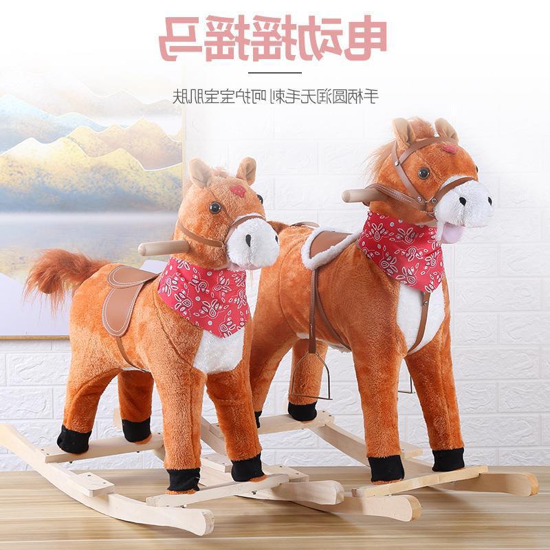 wholesale plush toys stall solid wood dual-use children's music electric trojan wood rocking horse cowboy song