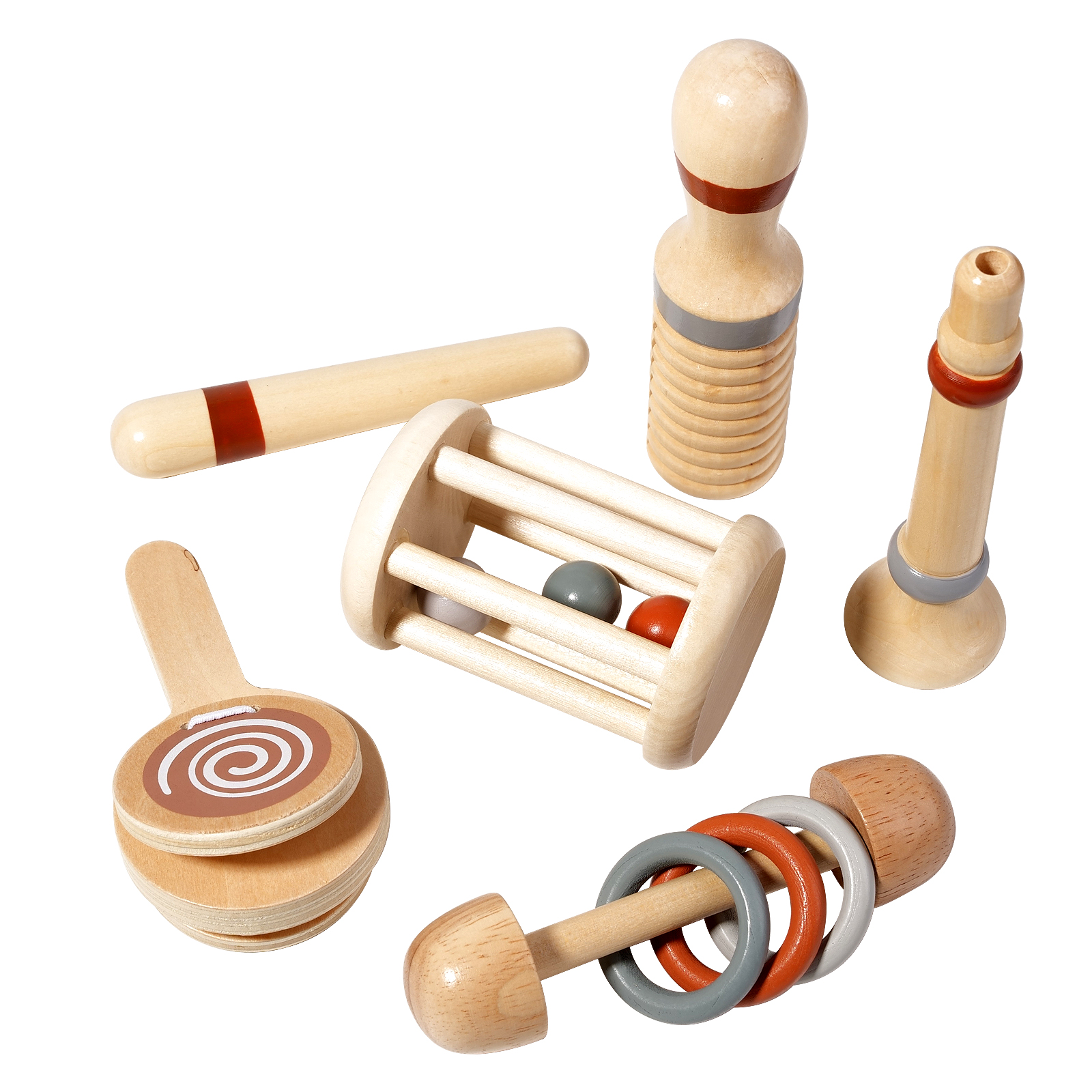 Rattle instrument Five-piece Orff instrument set Baby Music sense children's wooden toys Wooden baby rattle Cross-border kindergarten science education early education percussion music combination Wooden children's toys teaching AIDS Item Picture