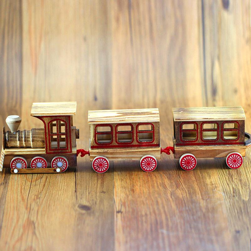 wooden simulation train crafts toy garage kit craft gift decoration three-section train model ornaments