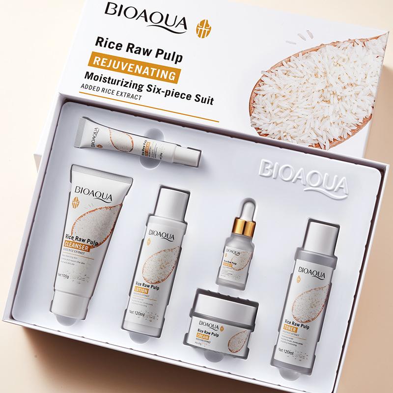 English Bioaqua Rice Puree Skin Rejuvenation Moisturizing Six-Piece Set Hydrating Skin Care Products Foreign Trade Cross-Border Special details Picture