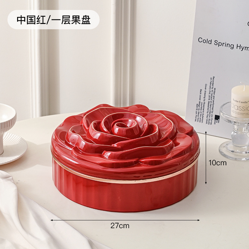 L69-LQW22027 Three-layer fruit tray Household light luxury division rose candy box living room rotating multi-layer nut box Item Picture