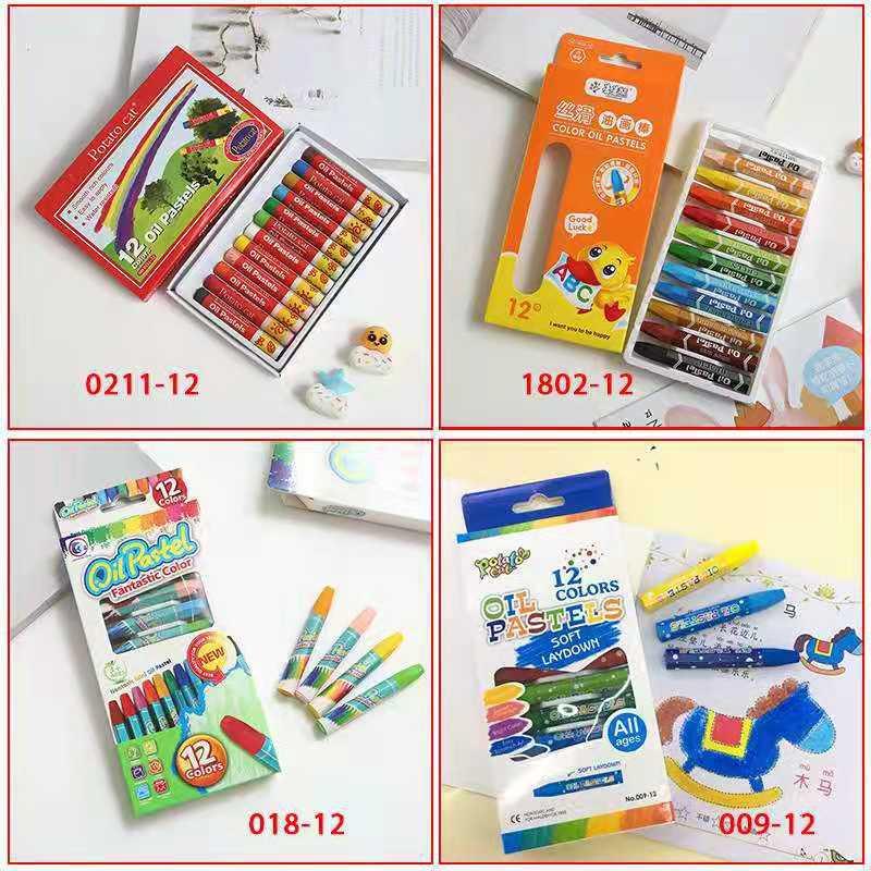 Potato Cat Hexagonal Cartoon Crayon Washable Multi-Color Children's Oil Wax Brush 12 Color Art Training Pen Factory Specification drawing