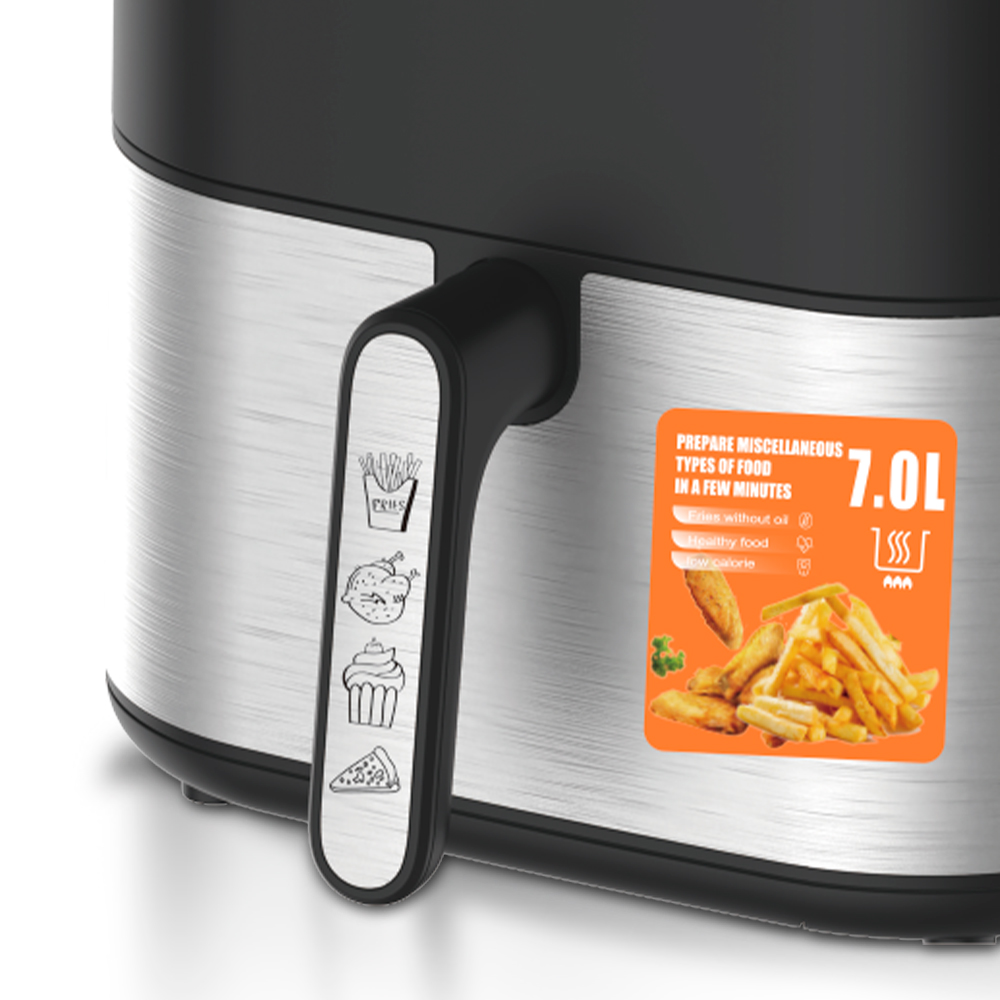 New household smoke-free intelligent air fryer, stainless steel mechanical model, electric fryer, French fries machine, large capacity 4.8L, R.5007 Application Scenario