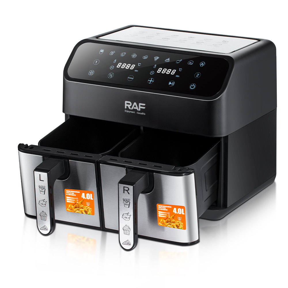 RAF European standard cross-border air fryer, dual-pot, large-capacity, multi-functional household electric fryer, smokeless touch screen, 8L Item Picture