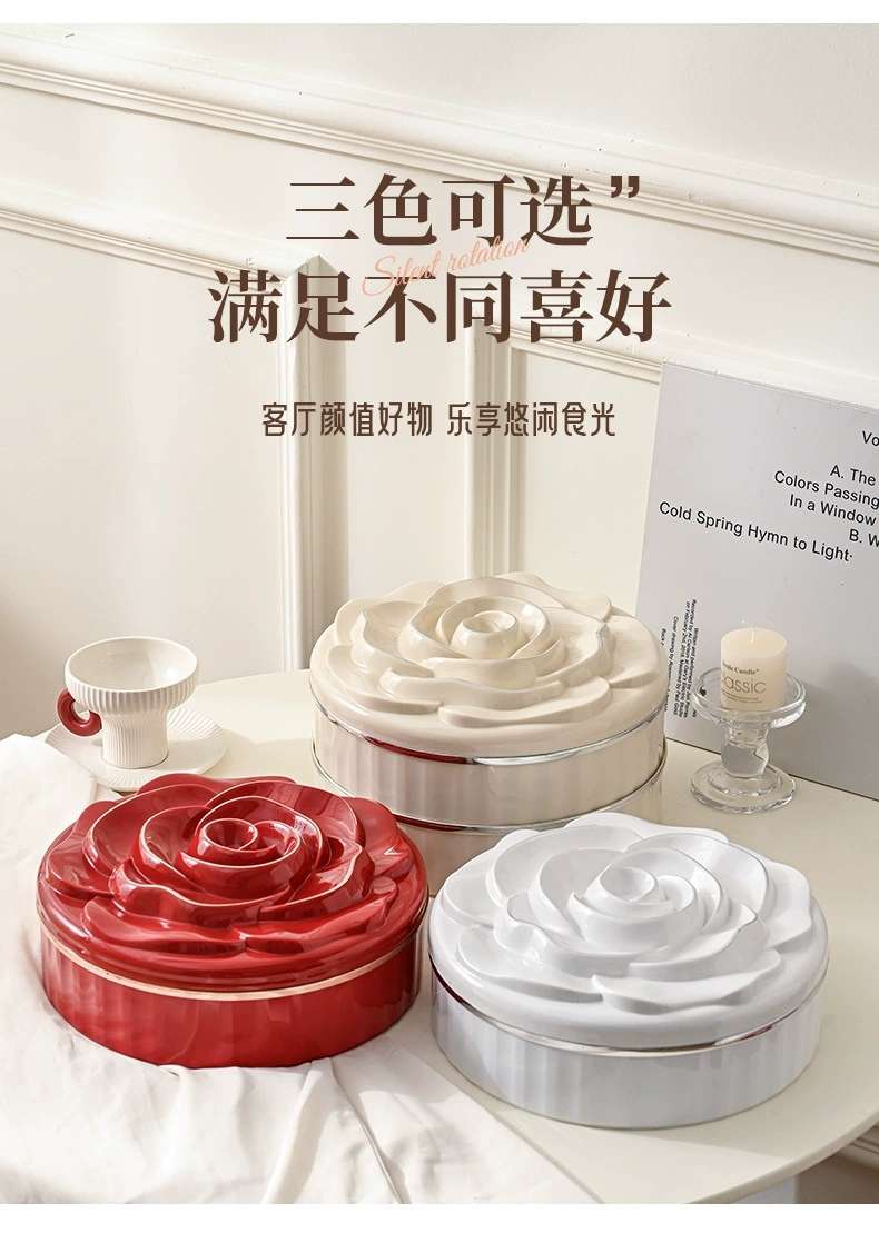L69-LQW22027 Three-layer fruit tray Household light luxury division rose candy box living room rotating multi-layer nut box undefined