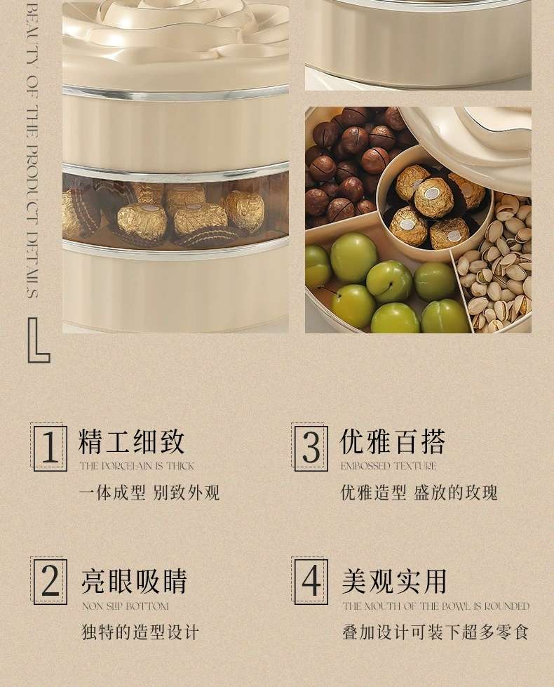 L69-LQW22027 Single-layer rose candy box Household living room coffee table multi-layer nut snack tray undefined