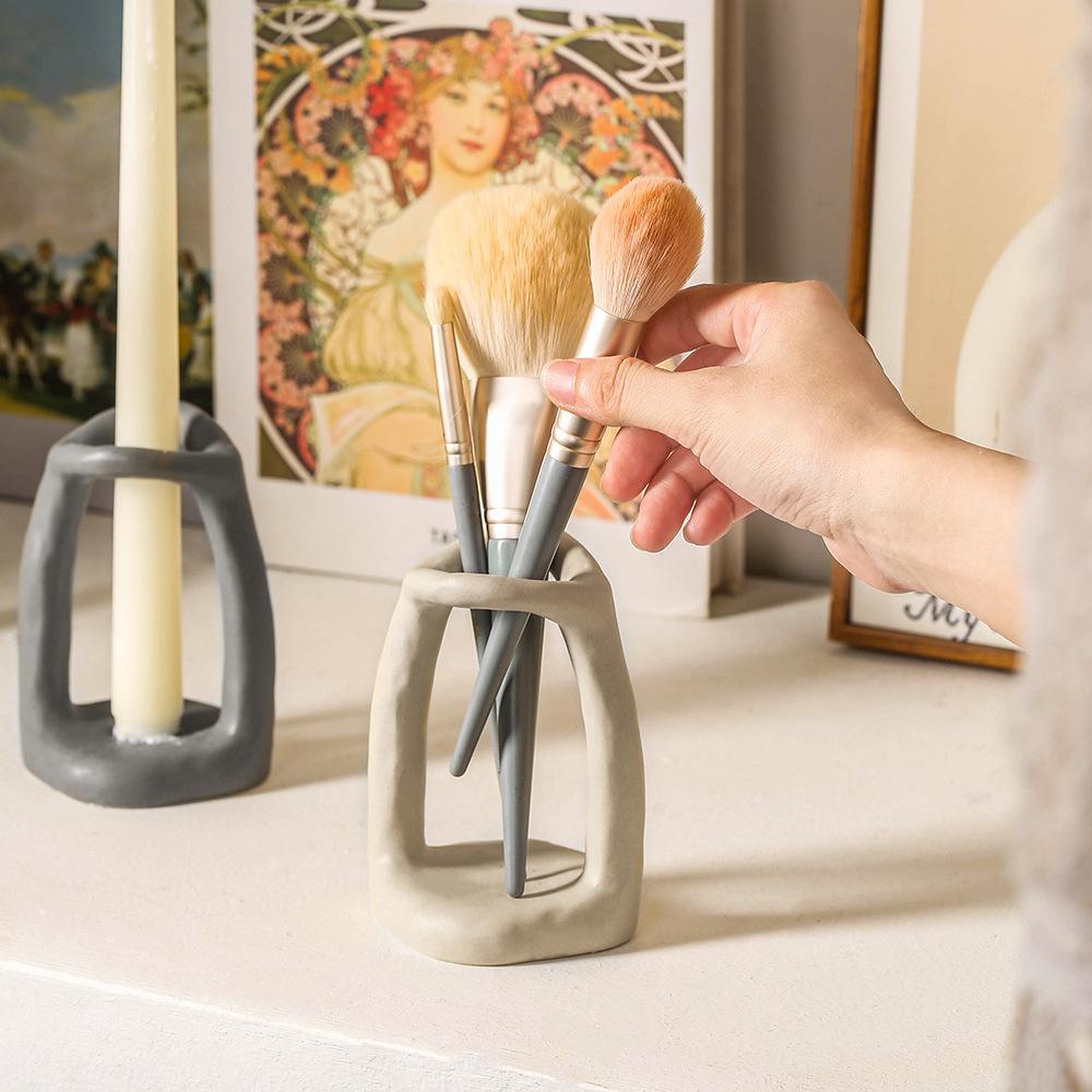 ceramic cosmetic brush storage rack creative candle holder nordic simple decoration cute ins style hand pinch wax decoration shelf details Picture
