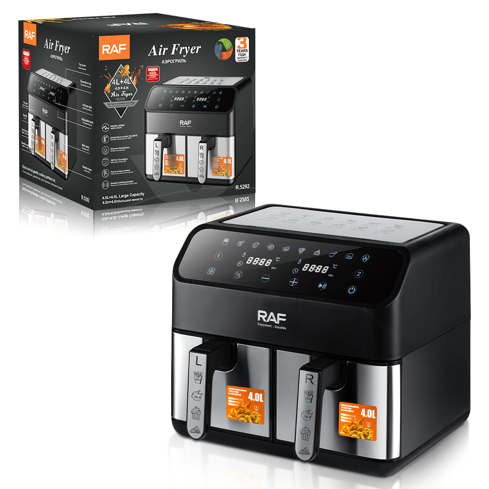 RAF European standard cross-border air fryer, dual-pot, large-capacity, multi-functional household electric fryer, smokeless touch screen, 8L details Picture