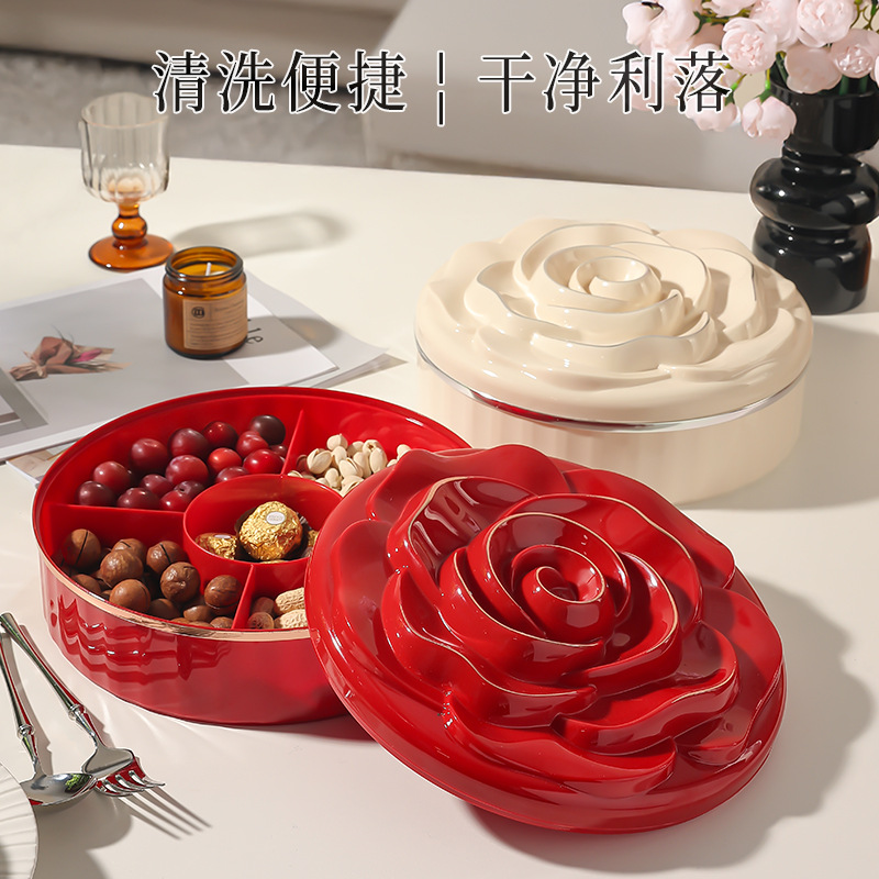L69-LQW22027 Single-layer rose candy box Household living room coffee table multi-layer nut snack tray full figure