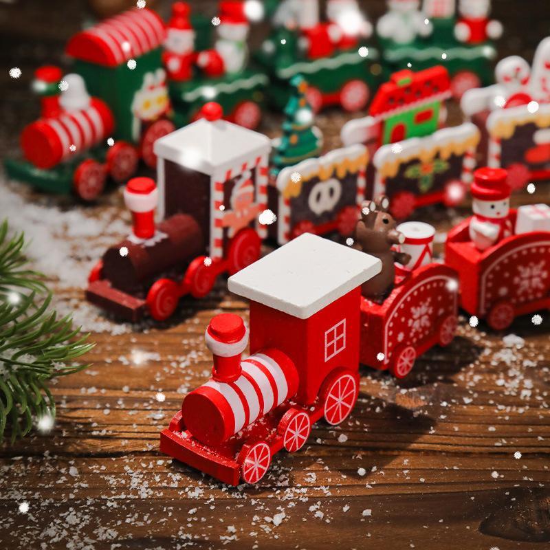 children's wooden cartoon small train christmas decorations four wooden small train decoration ornaments small gift toys full figure