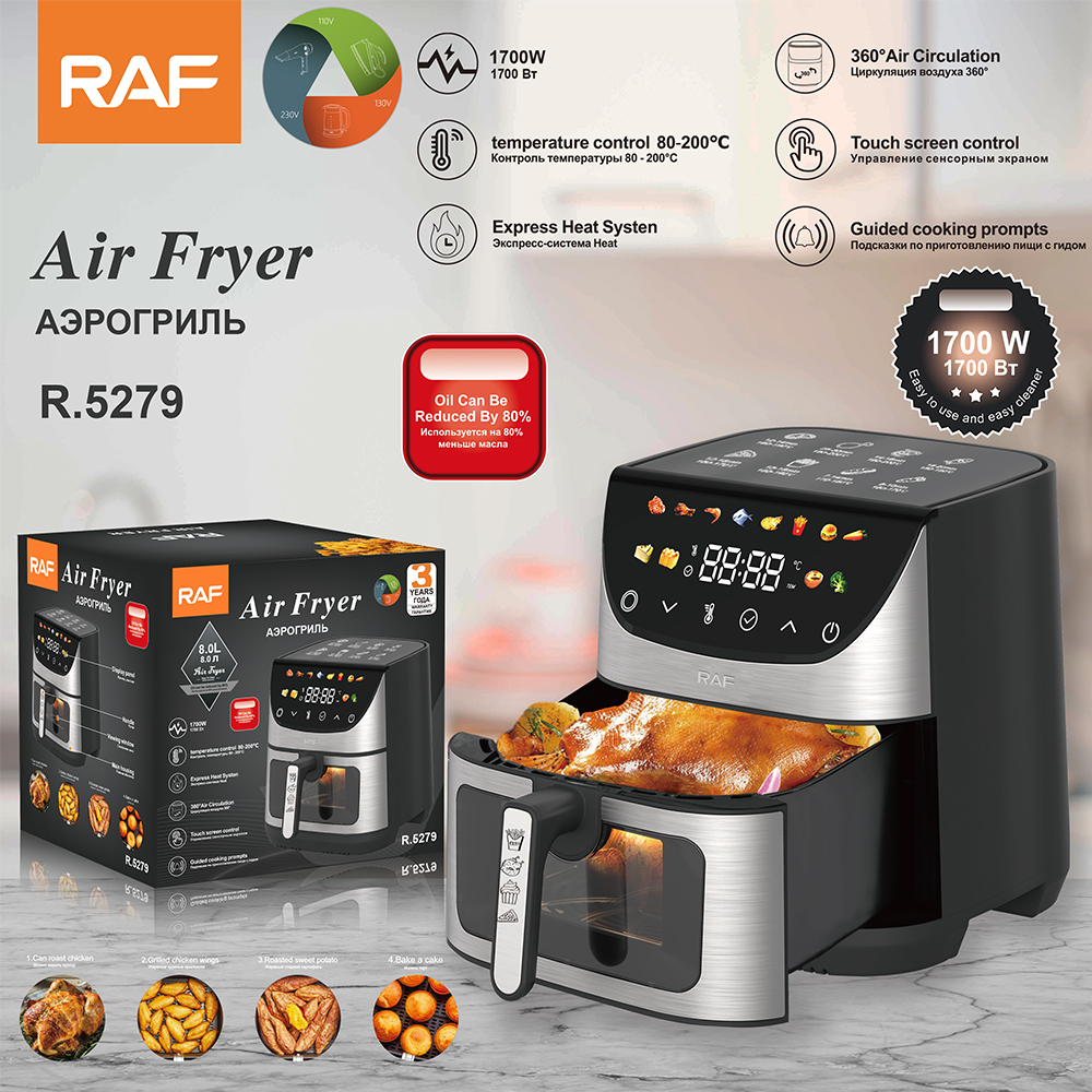 RAF European standard cross-border 8L air fryer, large-capacity multi-functional smart home visual electric fryer, no need to flip