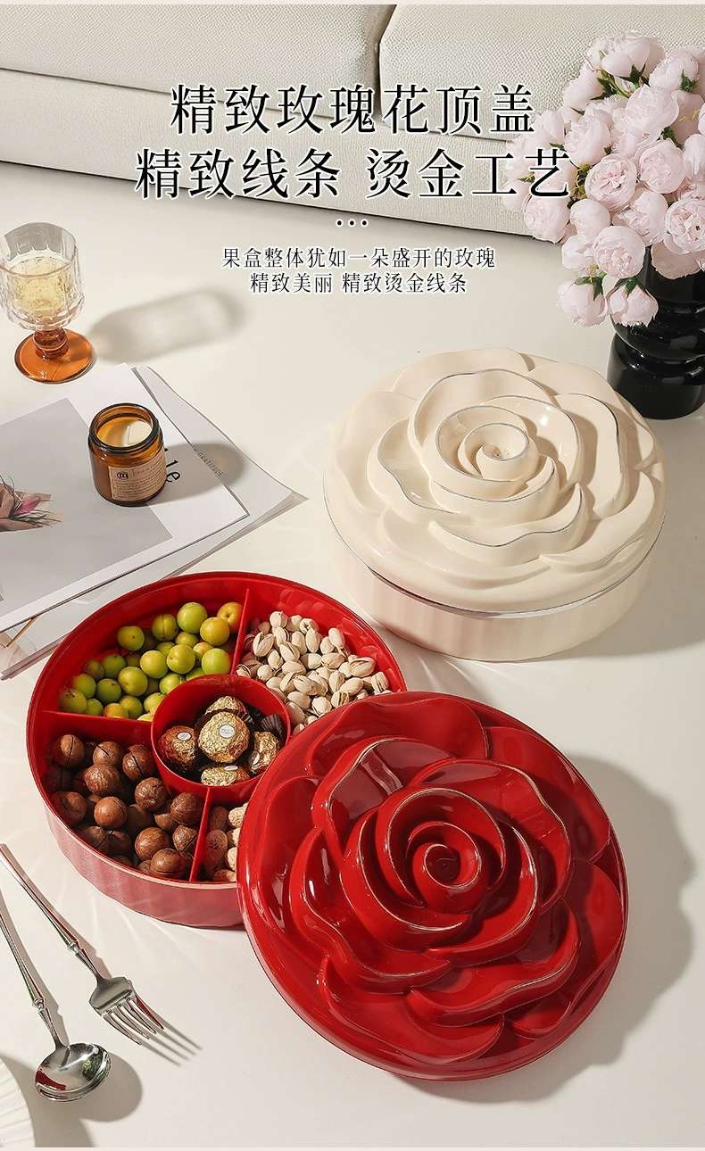 L69-LQW22027 Single-layer rose candy box Household living room coffee table multi-layer nut snack tray undefined