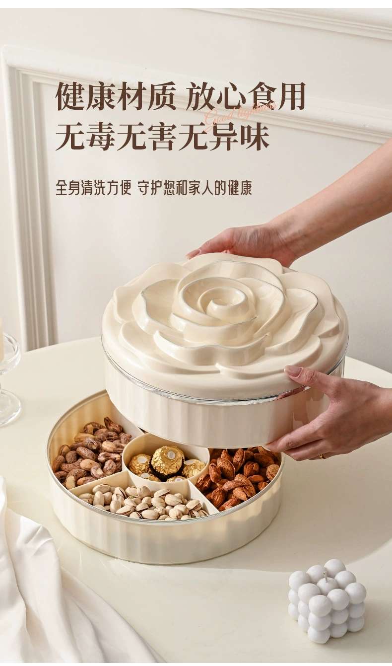 L69-LQW22027 Three-layer fruit tray Household light luxury division rose candy box living room rotating multi-layer nut box undefined