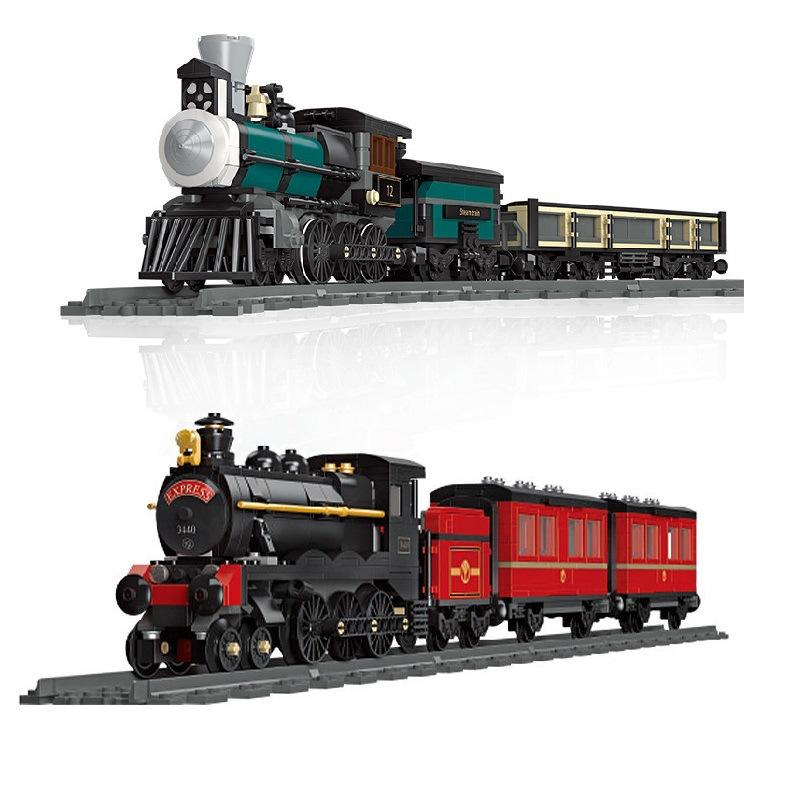 jie-star 59001 steam train toy 59002 train track children assembling building blocks nostalgic car toy