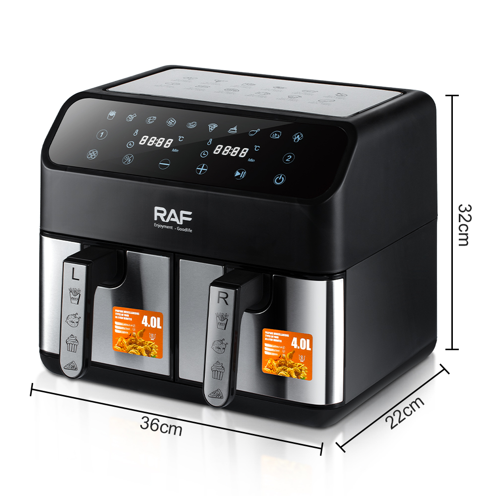 RAF European standard cross-border air fryer, dual-pot, large-capacity, multi-functional household electric fryer, smokeless touch screen, 8L Application Scenario
