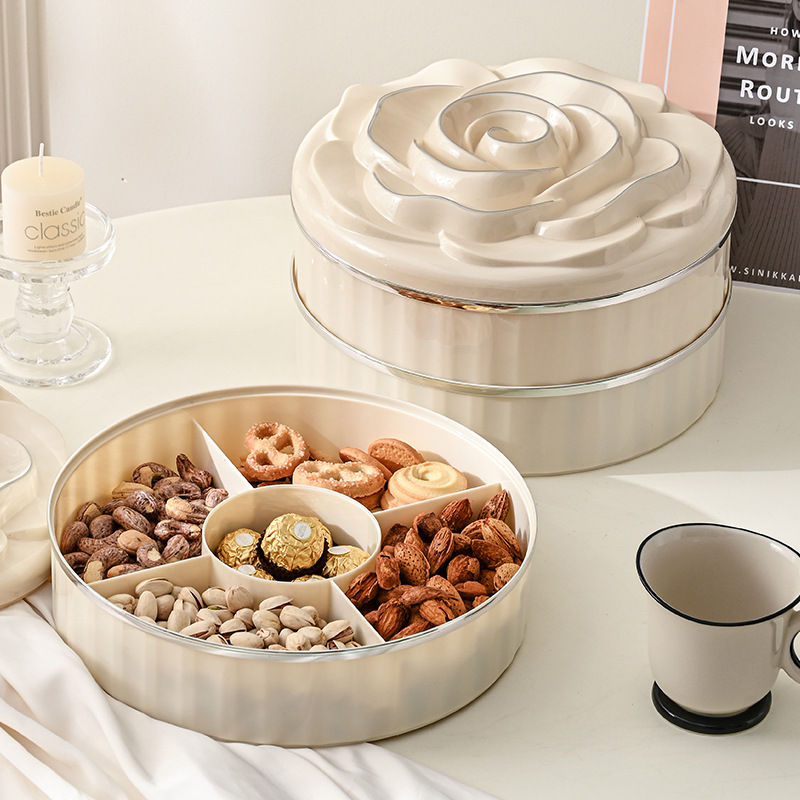 L69-LQW22027 Three-layer fruit tray Household light luxury division rose candy box living room rotating multi-layer nut box details Picture