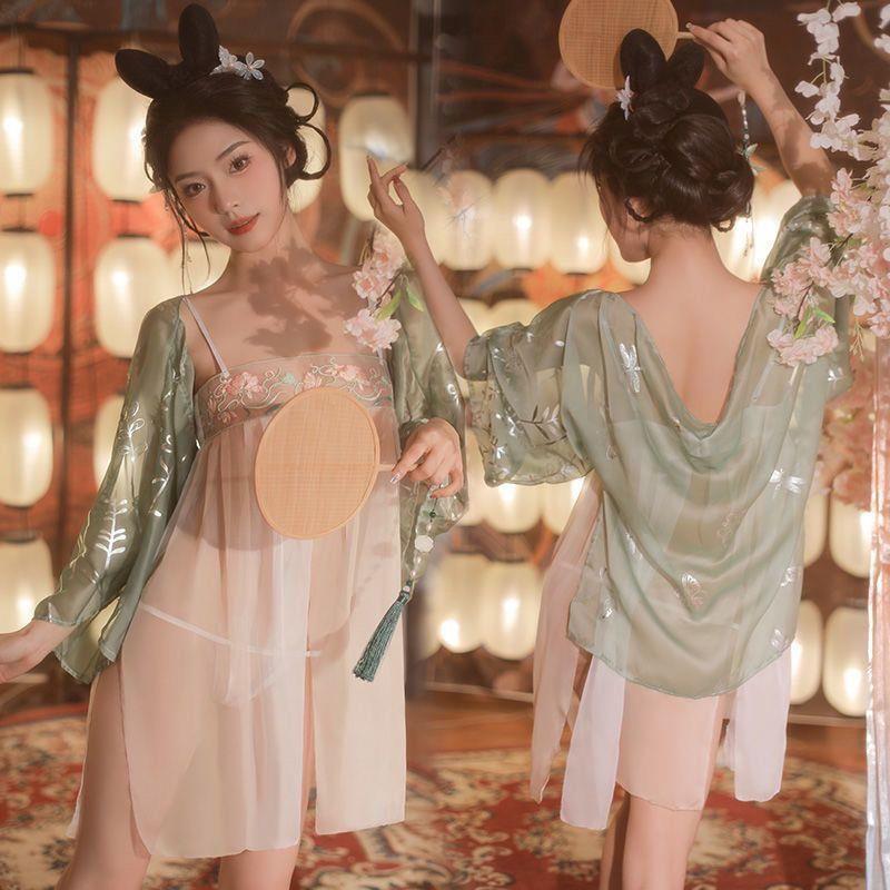New Ancient Costume plus Size Han Chinese Clothing Suits Pajamas Women's Sexy Ancient Apron Uniform Chiffon Nightdress Application Scenario