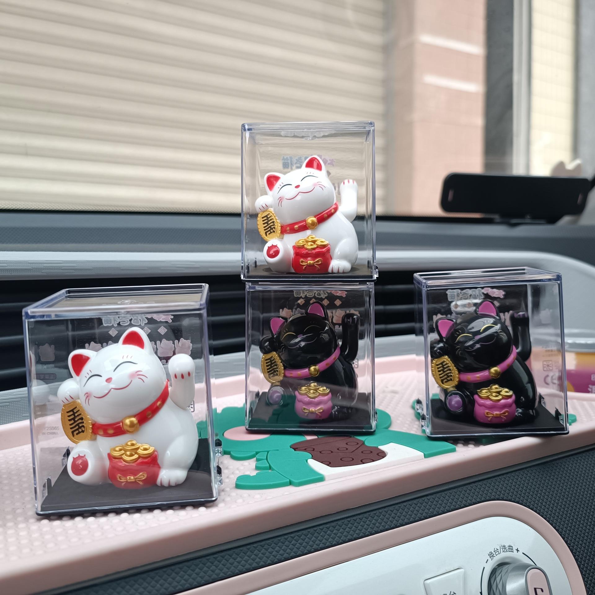 mini 2-inch solar shaking hand solar fortune cat car cartoon creative decoration front desk decoration auspicious full figure