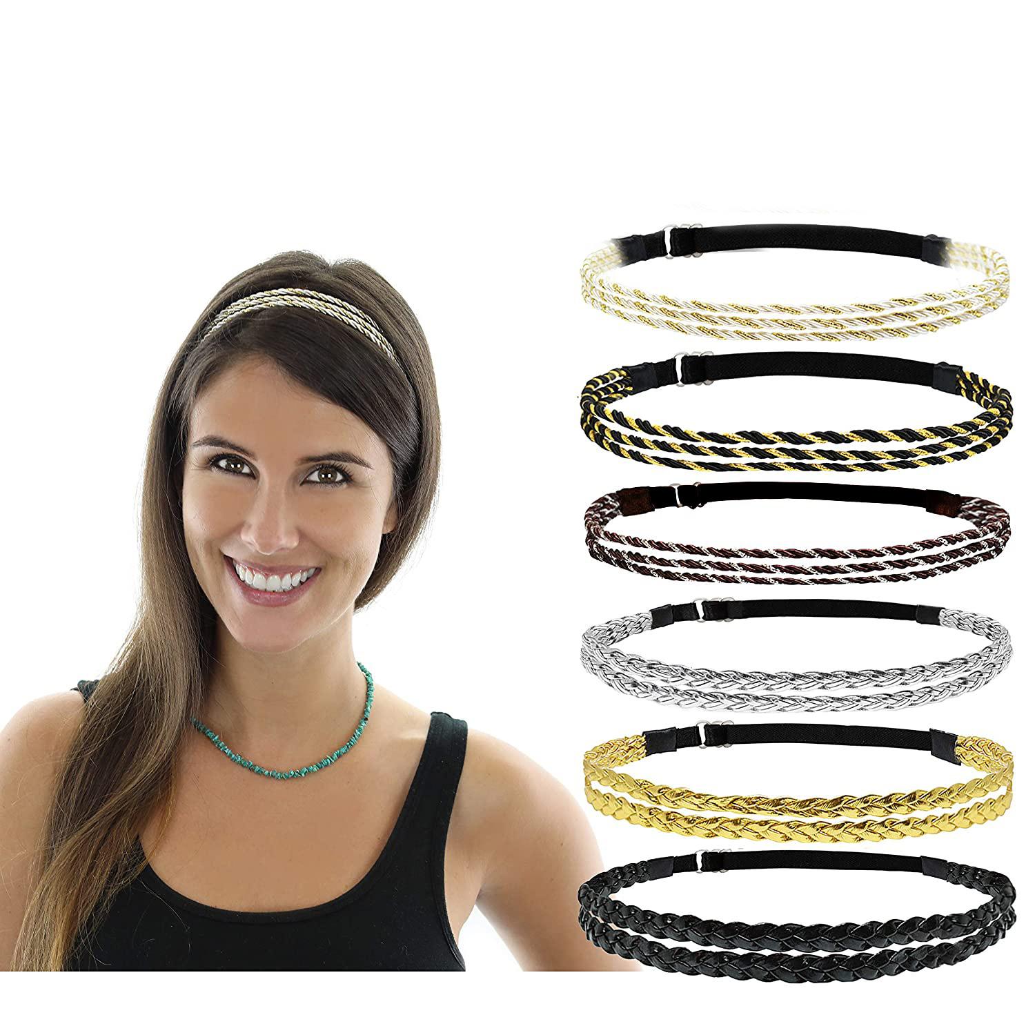 adjustable elastic woven headband double woven three-strand twisted gold silver european and american cross-border simple style hair accessories full figure
