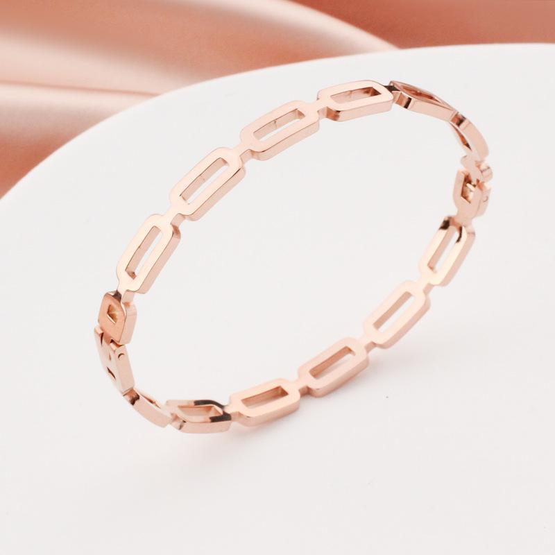 european and american fashion ins style rose gold titanium steel bracelet stainless steel hollow rectangular chain with mouth bracelet Specification drawing