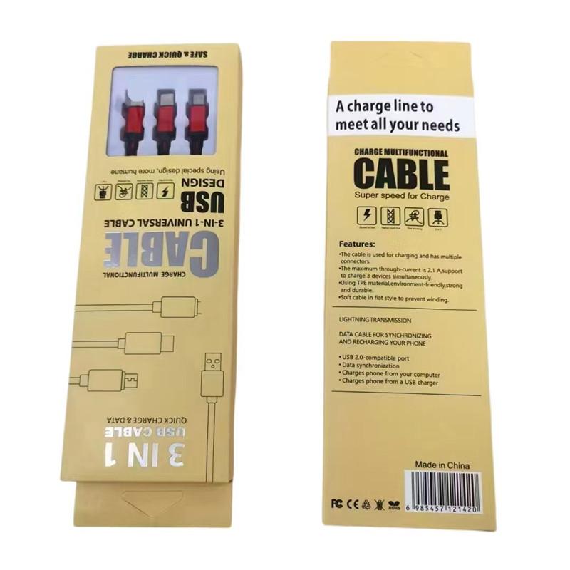 three-in-one data cable three-in-one multi-head phone fast charge wire factory wholesale android type-c braided charging cable Specification drawing